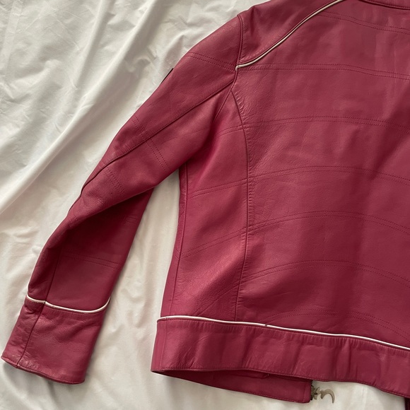 extasy fuschia pink leather moto jacket - Picture 4 of 14